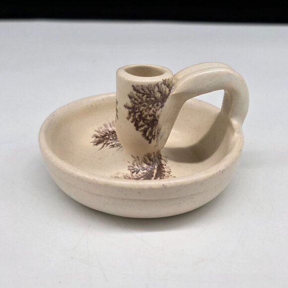 Vintage Ceramic Chamberstick Candle Holder Handle & Rustic Brown Pinecone Design - Picture 1 of 7